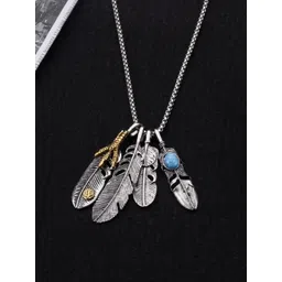 KPOP Men Stainless Steel Silver-Plated Feather Shaped Pendant With Chain-picture-28