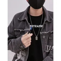 KPOP Men Stainless Steel Silver-Plated Geometric Pendant With Chain-picture-39