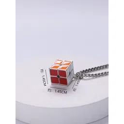 KPOP Men Stainless Steel Silver-Plated Square Pendant With Chain-picture-34