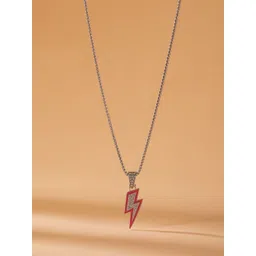 KPOP Men Stainless Steel Silver-Plated Stones Studded Contemporary Pendant With Chain-picture-38