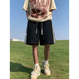 KPOP Men Striped Regular Fit Cotton Shorts-picture-39