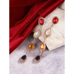 KPOP Rose Gold-Plated Rhinestone Studded Contemporary Drop Earrings-picture-36