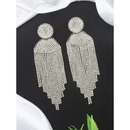 KPOP Silver-Plated Contemporary Rhinestone Studded Drop Earrings-picture-15