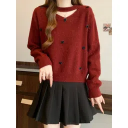 KPOP Women Cashmere Pullover with Applique Detail-picture-23
