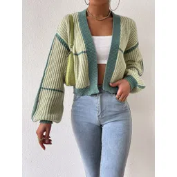 KPOP Women Colourblocked Crop Cardigan-picture-38