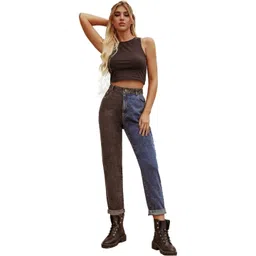 KPOP Women Colourblocked Printed Tailored Slim Fit Trousers-picture-23