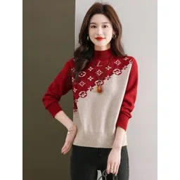 KPOP Women Colourblocked Pullover image 2