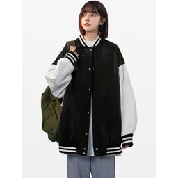 KPOP Women Colourblocked Varsity Jacket-picture-33