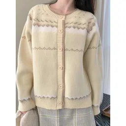KPOP Women Fair Isle Cardigan-picture-30