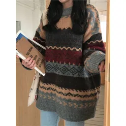 KPOP Women Fair Isle Printed Pullover-picture-13