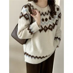 KPOP Women Fair Isle Printed Pullover image 1