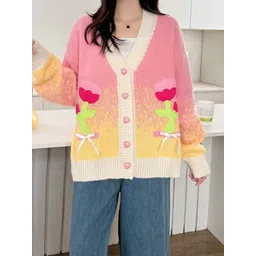 KPOP Women Floral Cardigan with Applique Detail-picture-34