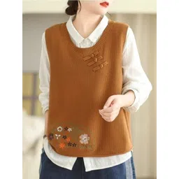KPOP Women Floral Sweater Vest with Embroidered Detail-picture-19