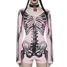 KPOP Women Printed Round Neck Long Sleeves Playsuit-picture-12
