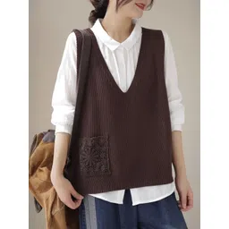 KPOP Women Ribbed Sweater Vest with Embroidered Detail-picture-35