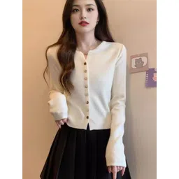 KPOP Women Round Neck Long Sleeves Front-Open Sweater-picture-36