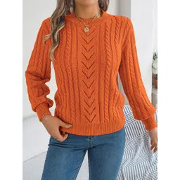 KPOP Women Self Design Round Neck Full Sleevres Pullover-picture-10