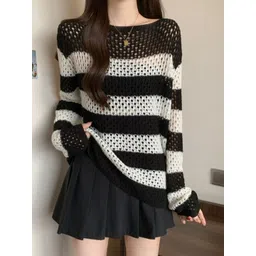 KPOP Women Striped Longline Pullover-picture-21