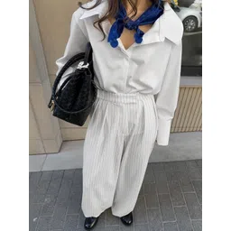 KPOP Women Striped Relaxed Loose Fit Pleated Trousers-picture-39