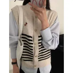 KPOP Women Striped Sweater Vest-picture-32