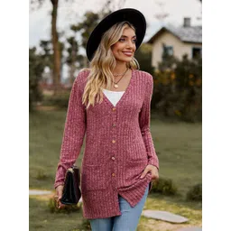 KPOP Women Striped V-Neck Cardigan-picture-15