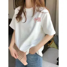 KPOP Women Typography Printed Round Neck Cotton Relaxed Fit T-shirt-picture-27