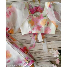 kraddle Floral Print Bollywood Organza Saree-picture-22