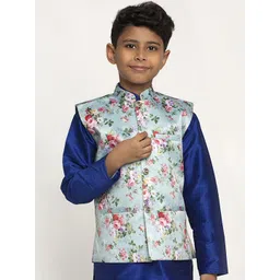 KRAFT INDIA Boys Blue & Pink Printed Satin Nehru Jacket-picture-14