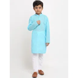 KRAFT INDIA Boys Blue Embroidered Regular Pure Cotton Kurta with Pyjamas-picture-27