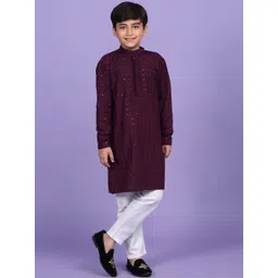KRAFT INDIA Boys Ethnic Motifs Embroidered Chikankari Kurta with Pyjamas-picture-12