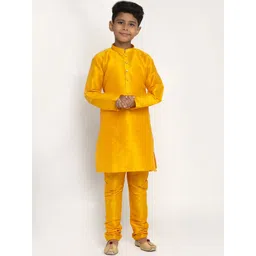 KRAFT INDIA Boys Mustard Yellow Silk Kurta with Churidar image 1