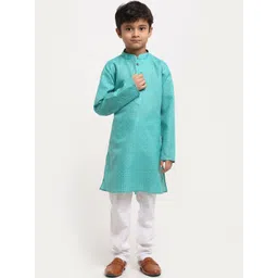 KRAFT INDIA Boys Teal Printed Regular Pure Cotton Kurta with Pyjamas-picture-35