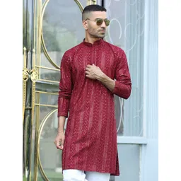 KRAFT INDIA Embroidered Mandarin Collar Thread Work Straight Kurta-picture-10