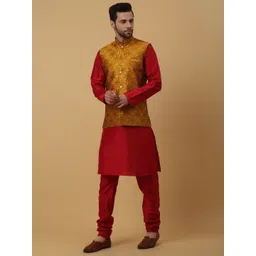 KRAFT INDIA Ethnic Motifs Mandarin Collar Long Sleeves Kurta with Churidar-picture-10