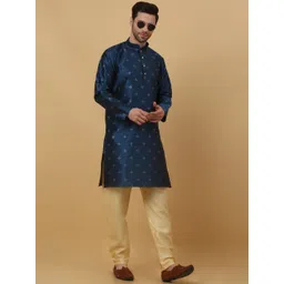 KRAFT INDIA Ethnic Motifs Woven Design Zari Mandarin Collar Jacquard Straight Kurta-picture-19