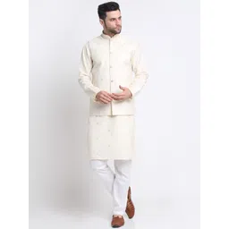 KRAFT INDIA Floral Embroidered Regular Kurta with Trousers With Embroidered Nehru Jacket-picture-16
