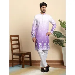 KRAFT INDIA Floral Embroidered Thread Work Mandarin Collar Kurta-picture-31