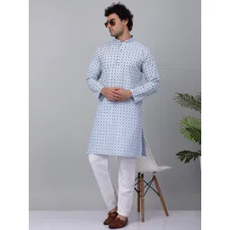 KRAFT INDIA Floral Embroidered Thread Work Mandarin Collar Regular Kurta with Pyjamas-picture-37
