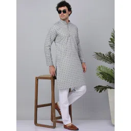 KRAFT INDIA Floral Embroidered Thread Work Mandarin Collar Regular Kurta with Pyjamas-picture-38