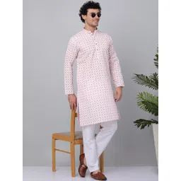 KRAFT INDIA Floral Printed Mandarin Collar Regular Kurta with Pyjamas-picture-39