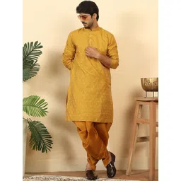KRAFT INDIA Jacquard Paisley Woven Design Mandarin Collar Kurta & Dhoti Pants-picture-23
