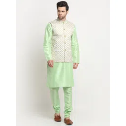 KRAFT INDIA Mandarin Collar Regular Kurta with Churidar & Embroidered Nehru Jacket-picture-34