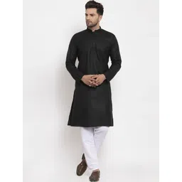 KRAFT INDIA Men Black & White Solid Kurta with Pyjamas-image-41