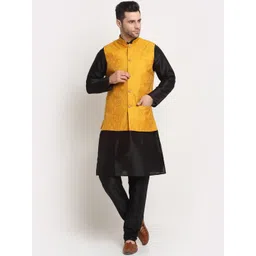 KRAFT INDIA Men Black Kurta with Churidar & Nehru Jacket-picture-27