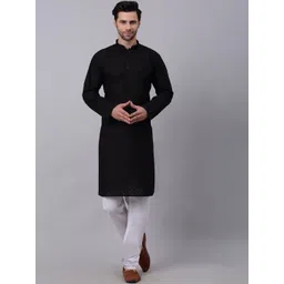 KRAFT INDIA Men Black Thread Work Cotton Kurta-image-39