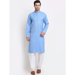 KRAFT INDIA Men Blue Thread Work Dobby Kurta-picture-41