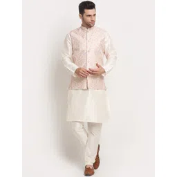 KRAFT INDIA Men Cream-Coloured Kurta & Churidar with Nehru Jacket-picture-41