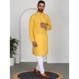 KRAFT INDIA Men Ethnic Motifs Embroidered Regular Chikankari Kurta with Pyjamas-picture-40