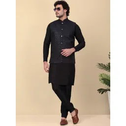 KRAFT INDIA Men Ethnic Motifs Regular Sequinned Kurta with Churidar-picture-35