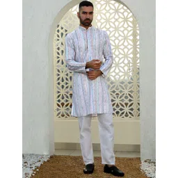 KRAFT INDIA Men Floral Embroidered Regular Chikankari Kurta with Pyjamas-image-30